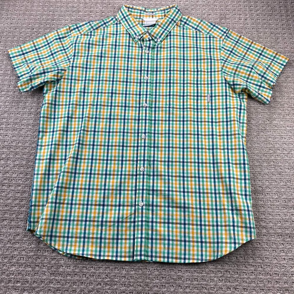 Columbia Sportswear Shirt men Extra Large XL Green Orange Checkered Button Down